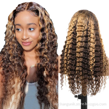 Uniky Hot Selling Brazilian Virgin Human Hair Full Density Kinky Curly Highlight Color Swiss Lace Front Wigs